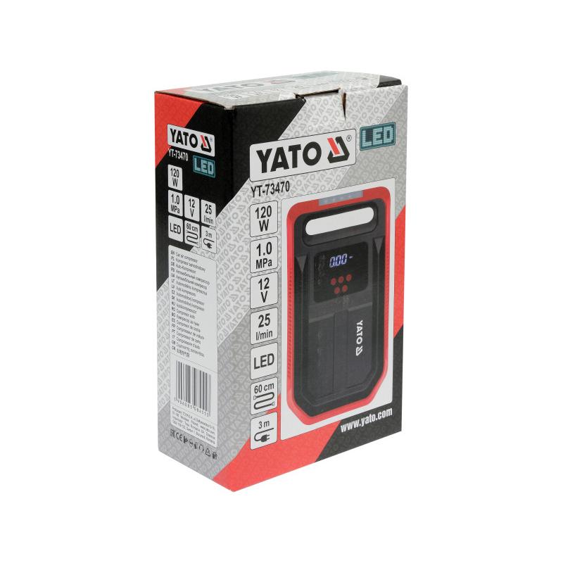 YATO Autós kompresszor 12V 10 bar LCD kijelzővel, LED lámpával
