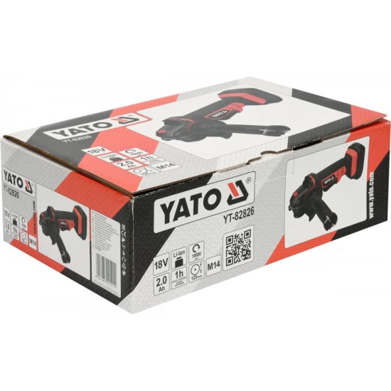 YATO YT‑82826 akkus sarokcsiszoló 125 mm, 18 V, 2 Ah (1 x 2,0 Ah akku + töltő)
