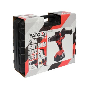 YATO Akkus ütvefúró-csavarozó 75 Nm szénkefe nélküli motor 18 V Li-Ion (1 x 3,0 Ah akku + töltő) YATO Akkus ütvefúró-csavarozó 75 Nm szénkefe nélküli motor 18 V Li-Ion (1 x 3,0 Ah akku + töltő)