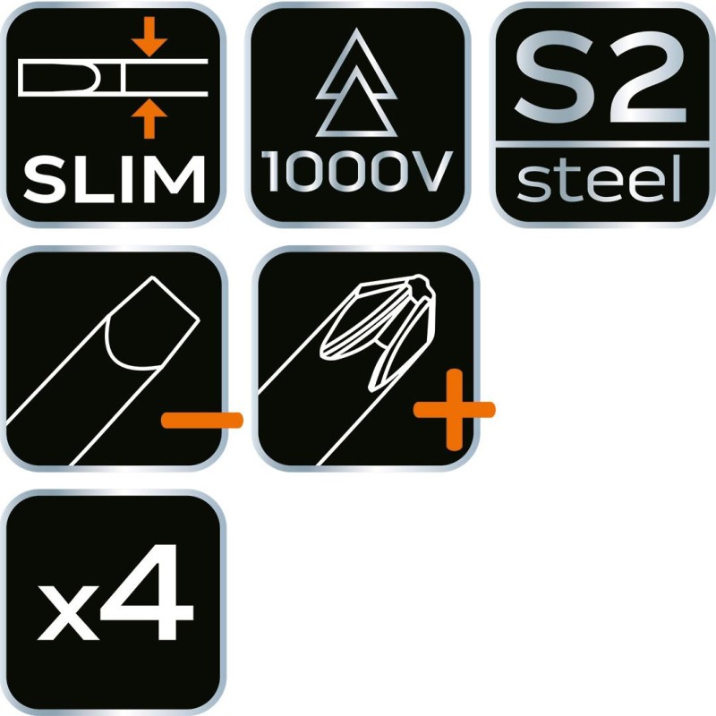 Csavarhúzó készlet 1000V, szigetelt, 4db, vékonyított szárral (04-144)