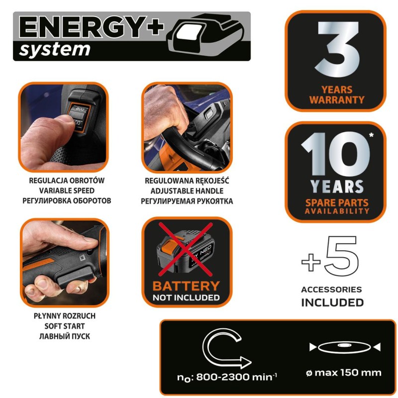 Akkus polírozó, Energy+ 18V, M14 150mm, 800-2300 rpm, akku nélkül!!! (04-602) Akkus polírozó, Energy+ 18V, M14 150mm, 800-2300 rpm, akku nélkül!!! (04-602)