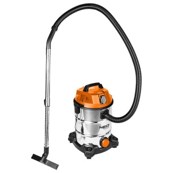 NEO TOOLS 04-738 Ipari száraz-nedves porszívó, 1400W, 30L inox tartállyal, gépcsatlakozó aljzat, komplett tartozék szett