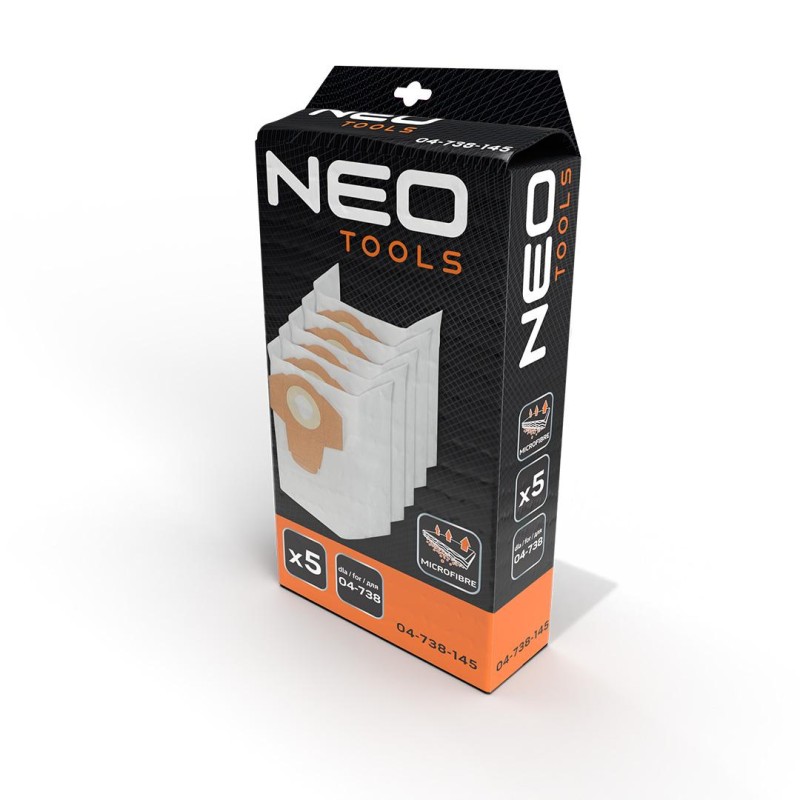 NEO Tools 04-738-145 mikroszálas porzsák 5 db, 04-738 porszívóhoz