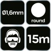 Damil, szegélynyírókhoz/kaszákhoz, 1,6mm/15m, kerek profil (07-100)