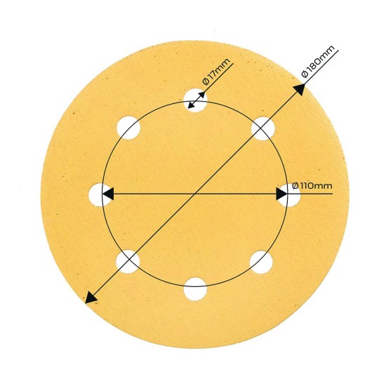 Tépőzáras csiszolópapír 180mm, K120, 5db, 8 lyukakkal csiszológéphez 59G263 (54H023)