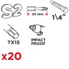 Torziós ütvecsavarozó bit TX15 x 25mm, 20db (56H544)