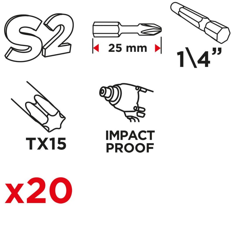Torziós ütvecsavarozó bit TX15 x 25mm, 20db (56H544)
