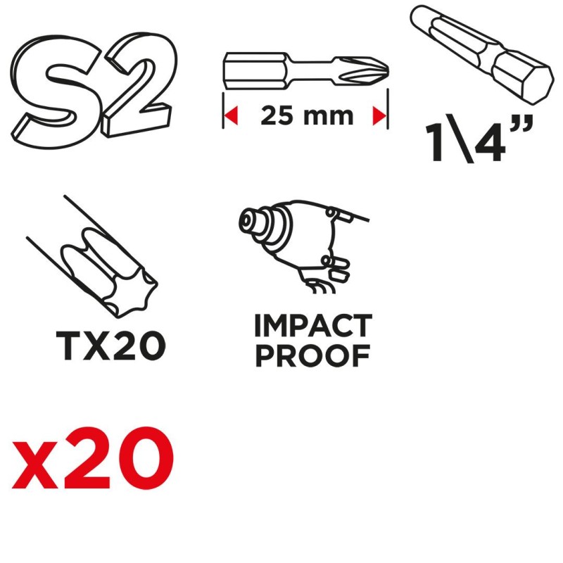 Torziós ütvecsavarozó bit TX20 x 25mm, 20db (56H545)