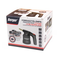 Gázégő - gázlámpa piezós fém házas + 4db gázpalack - Berger