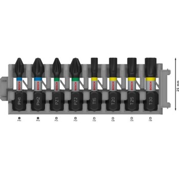 BOSCH PRO Impact bithegy készlet 8 részes 25m (PH1/PH2/PZ1/PZ2/T15/T20/T25/T30) 1/4'' Hex