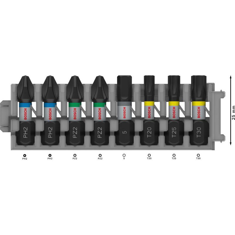 BOSCH PRO Impact bithegy készlet 8 részes 25m (PH2x2 / PZ2x2 / H5/T20/T25/T30x1 db) 1/4'' Hex