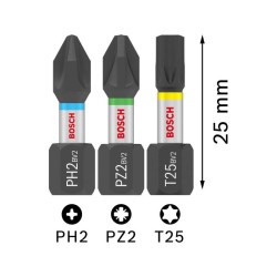 BOSCH PRO Impact bithegy készlet PH2/PZ2/T20/25/30x5db x 25mm Tic Tac dobozban 1/4'' Hex (25 db) BOSCH PRO Impact bithegy készlet PH2/PZ2/T20/25/30x5db x 25mm Tic Tac dobozban 1/4'' Hex (25 db)