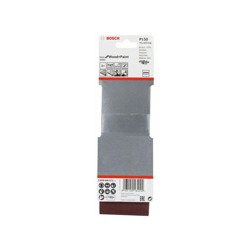 BOSCH Csiszolószalag 75 x 533 mm / P150 (3 db) BOSCH Csiszolószalag 75 x 533 mm / P150 (3 db)