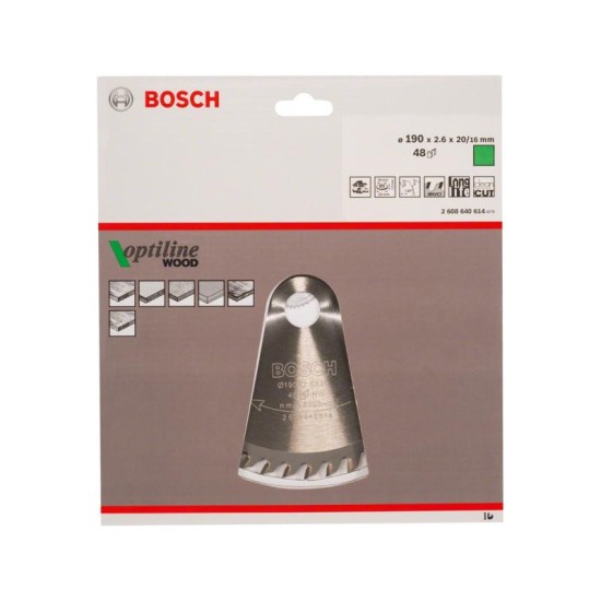 BOSCH Fűrésztárcsa fához 190 x 20/16 x 2,6 mm / 48T Optiline Wood ATB