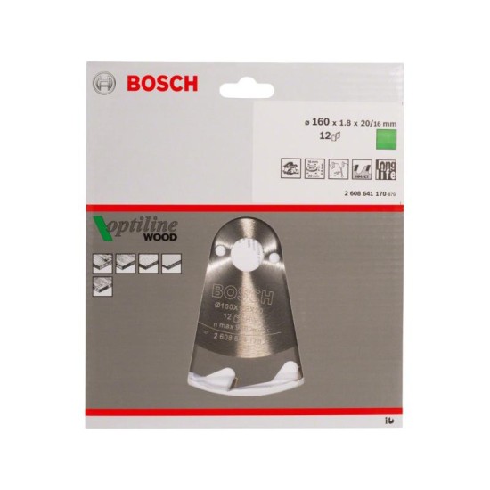 BOSCH Fűrésztárcsa fához 160 x 20/16 x 1,8 mm / 12T Optiline Wood ATB