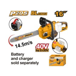 INGCO Akkus láncfűrész 400 mm szénkefe nélküli 2 x 20 V (akku és töltő nélkül) INGCO Akkus láncfűrész 400 mm szénkefe nélküli 2 x 20 V (akku és töltő nélkül)