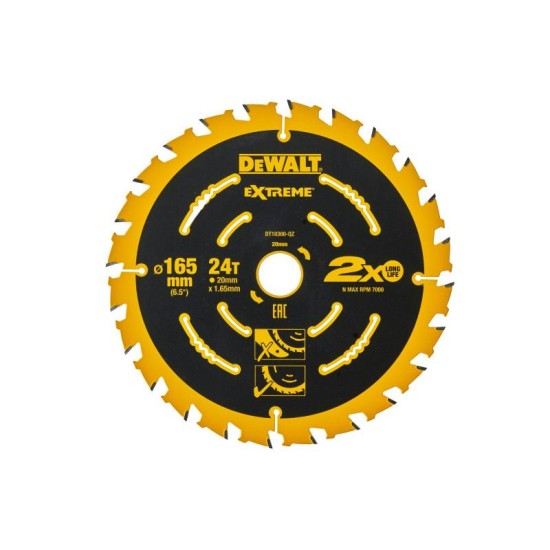 DEWALT EXTREME Fűrésztárcsa fához 165 x 20 x 1,65 mm / 24T