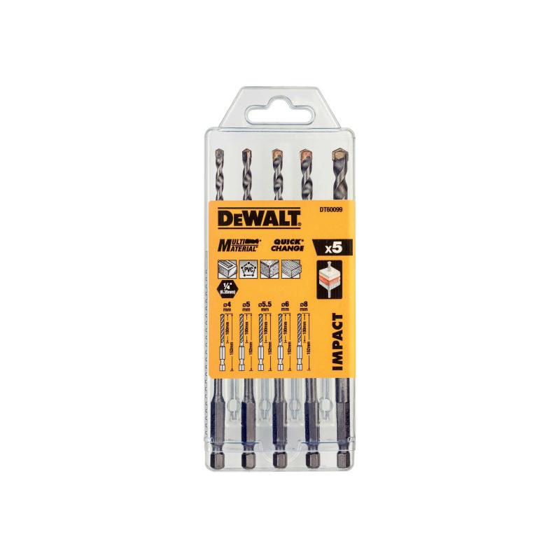 DEWALT Kőzetfúró készlet 5 részes 1/4'' bit befogással (4 -8 mm)