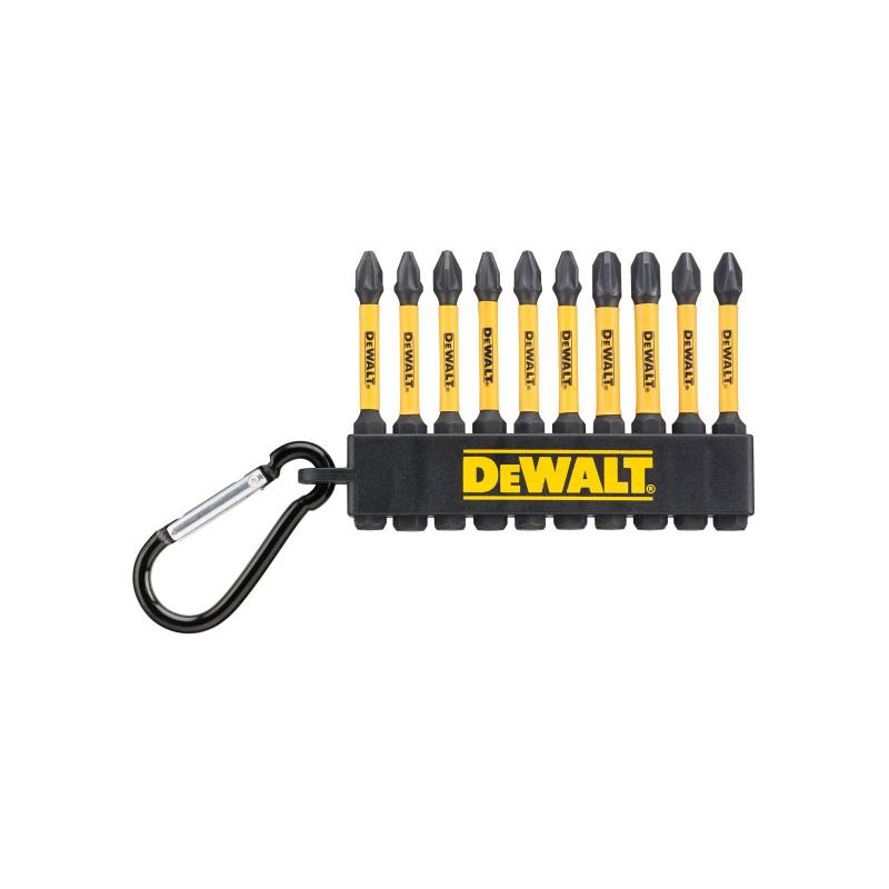DEWALT Bithegy készlet karabínerrel 10 részes 1/4'' Hex (PZ2x6, PZ3x2, PH2x2 / 57 mm) FLEXTORQ