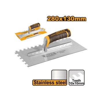 INGCO Fogazott glettvas 130 x 280 mm inox 10 x 10 mm lágy fogantyús INGCO Fogazott glettvas 130 x 280 mm inox 10 x 10 mm lágy fogantyús