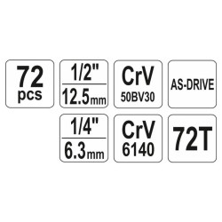 YATO Dugókulcs készlet 72 részes 1/4'', 1/2'' CrV YATO Dugókulcs készlet 72 részes 1/4'', 1/2'' CrV