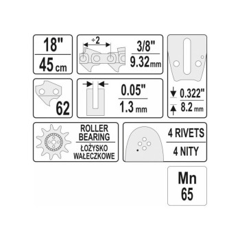 YATO Láncfűrész láncvezető 18'' 3/8'' 1,3 mm