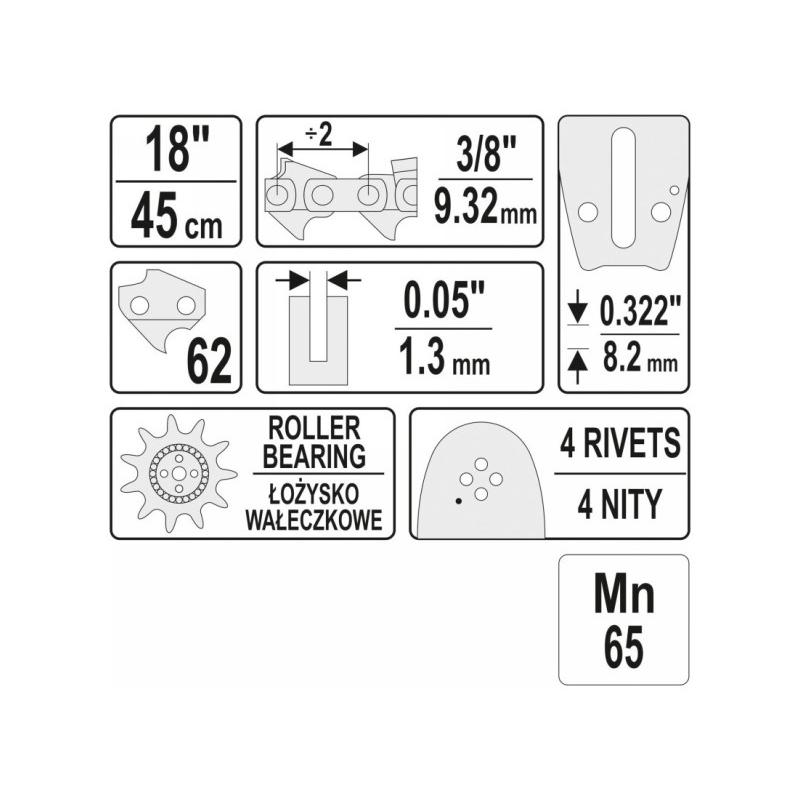YATO Láncfűrész láncvezető 18'' 3/8'' 1,3 mm