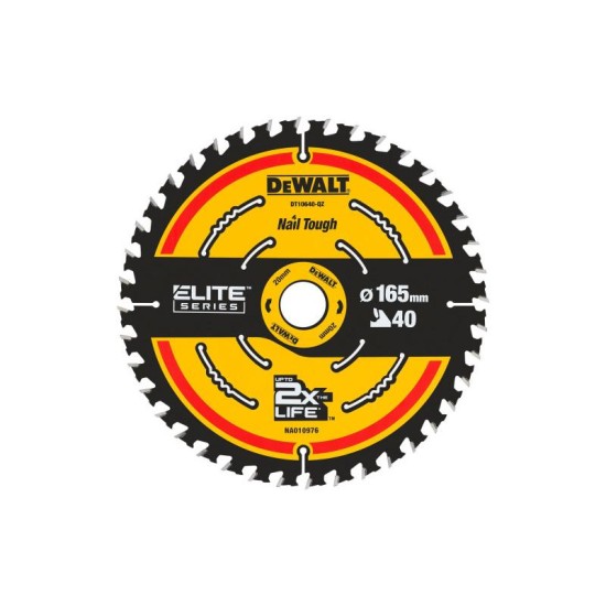 DEWALT ELITE Fűrésztárcsa fához 165 x 20 x 1,65 mm / 40T