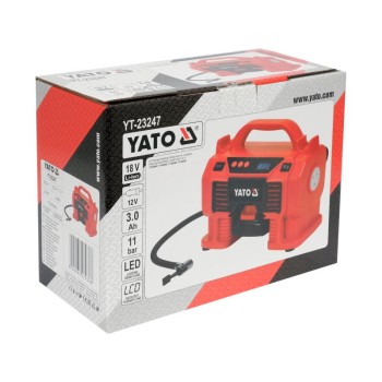 YATO Akkus kompresszor 11 bar 18 V (1 x 3,0 Ah akku + töltő) + 12 V szivargyújtó YATO Akkus kompresszor 11 bar 18 V (1 x 3,0 Ah akku + töltő) + 12 V szivargyújtó