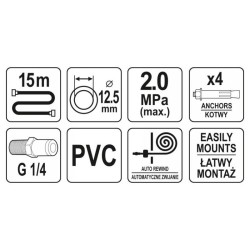 YATO Automata Pneumatikus Tömlődob 15 m – YT-24246 YATO Automata Pneumatikus Tömlődob 15 m – YT-24246