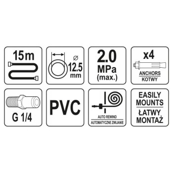 YATO Automata Pneumatikus Tömlődob 15 m – YT-24246 YATO Automata Pneumatikus Tömlődob 15 m – YT-24246