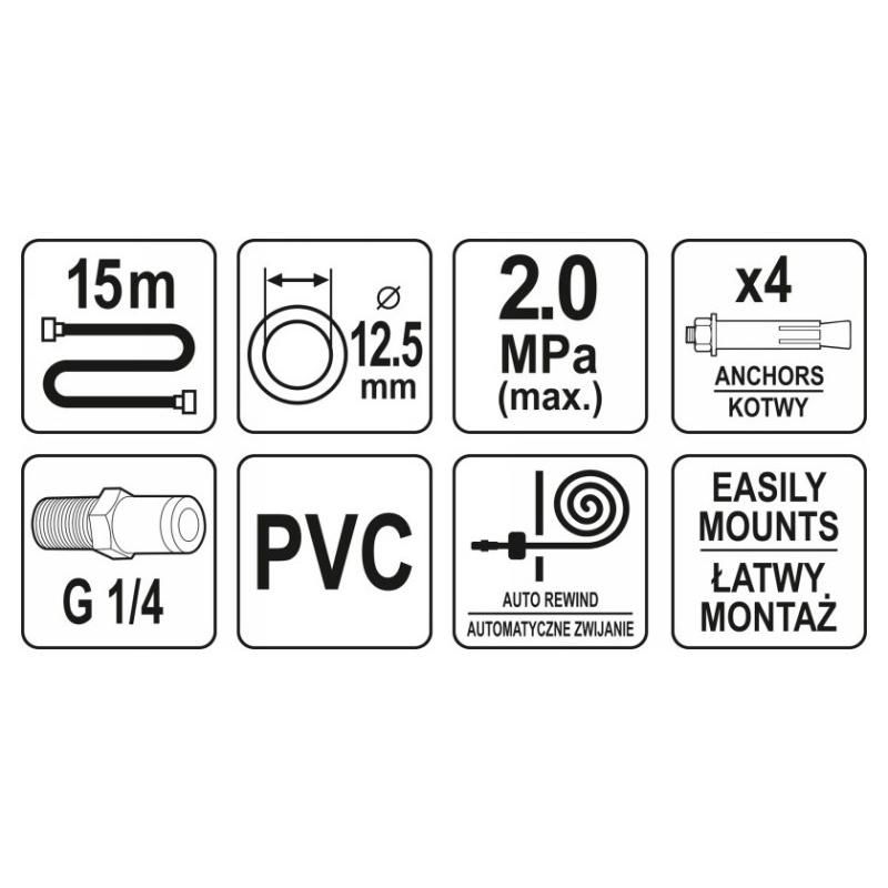 YATO Automata Pneumatikus Tömlődob 15 m – YT-24246