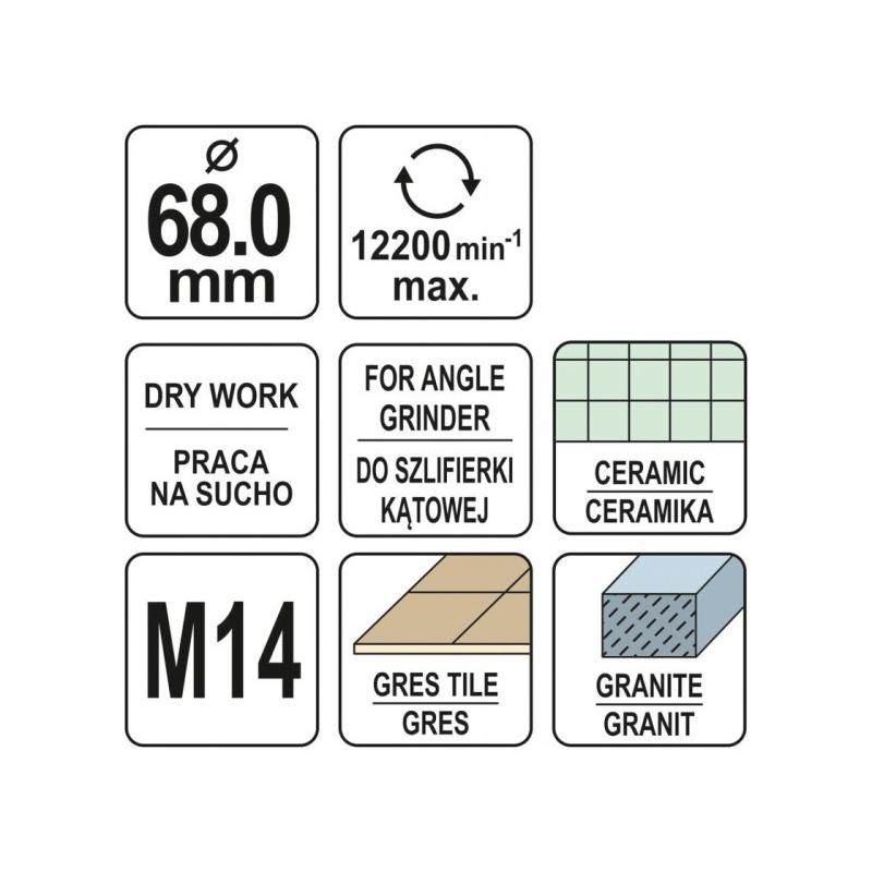 YATO Gyémánt körkivágó 68 mm M14 YATO Gyémánt körkivágó 68 mm M14