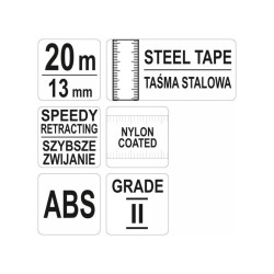 YATO Mérőszalag 20 m x 13 mm acél zárt