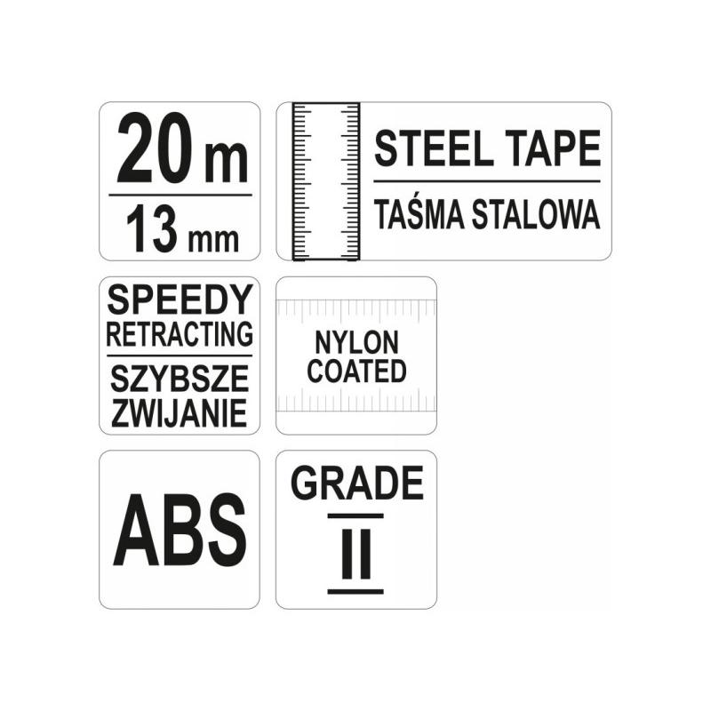 YATO Mérőszalag 20 m x 13 mm acél zárt
