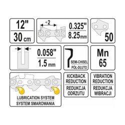 YATO Láncfűrész lánc 12'' 0,325'' 1,5 mm 50 szem YATO Láncfűrész lánc 12'' 0,325'' 1,5 mm 50 szem