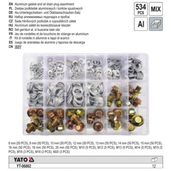 Olajleeresztő csavar készlet 534 db-os - ALUMINIUM alátétekkel Olajleeresztő csavar készlet 534 db-os - ALUMINIUM alátétekkel