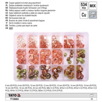 Olajleeresztő csavar készlet 534 db-os - RÉZ alátétekkel Olajleeresztő csavar készlet 534 db-os - RÉZ alátétekkel