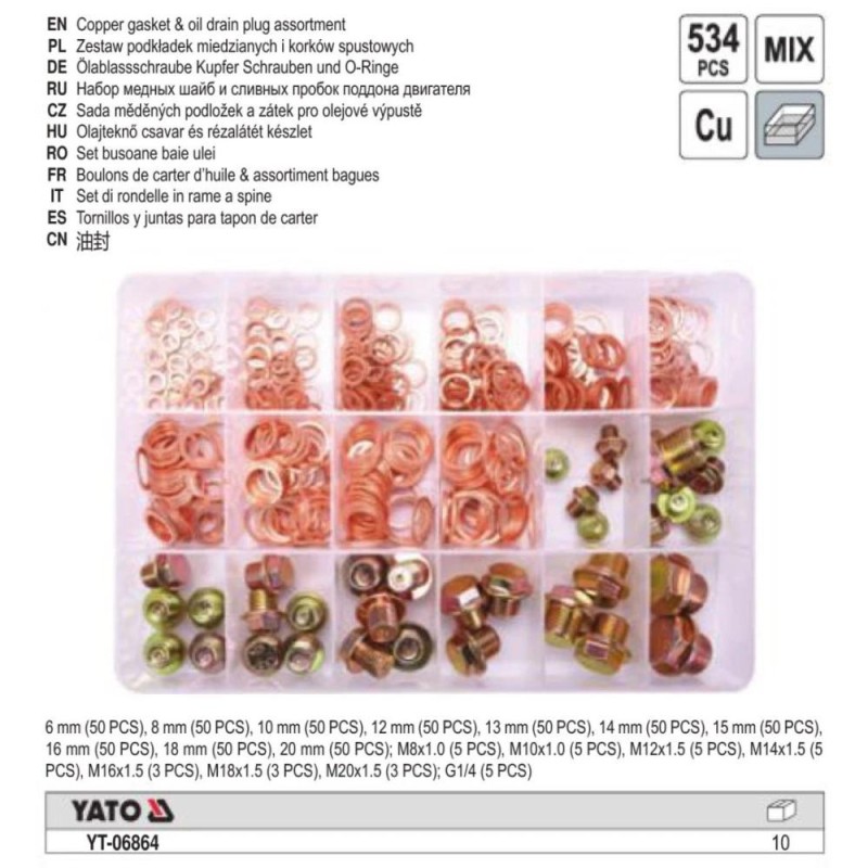 Olajleeresztő csavar készlet 534 db-os - RÉZ alátétekkel Olajleeresztő csavar készlet 534 db-os - RÉZ alátétekkel