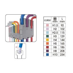 Imbuszkulcs készlet 9 db-os hosszú színes gömbvégű King Tony