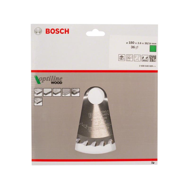 BOSCH Fűrésztárcsa fához 180 x 30/20 x 2,6 mm / 36T Optiline Wood ATB