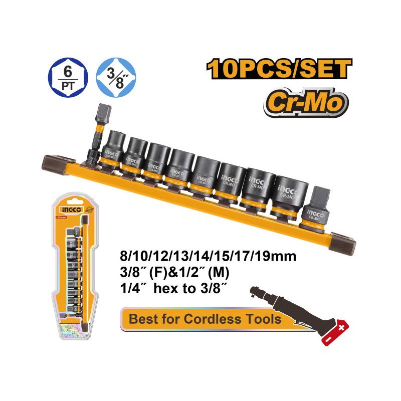 INGCO Gépi dugókulcs készlet 10 részes 3/8'' 8-19 mm CrMo
