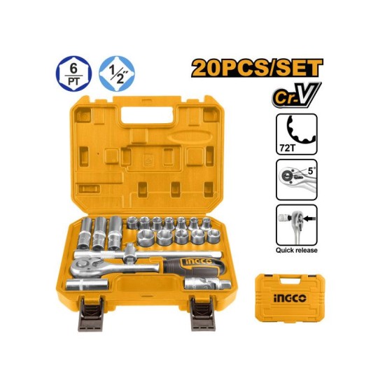 INGCO Dugókulcs készlet 20 részes 1/2'' 10-24 mm CrV