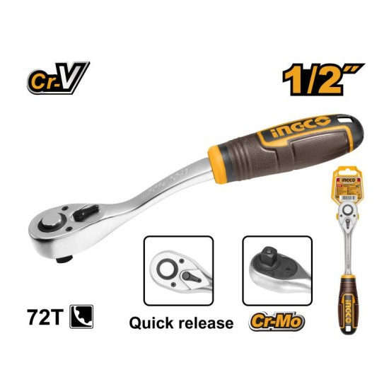 INGCO Racsnis hajtószár 1/2'' 255 mm 72T hajlított CrV