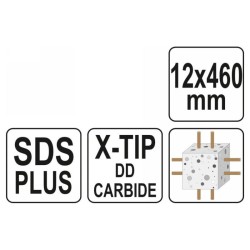 YATO Kőzetfúró 12 x 460/375 mm négyélű SDS-Plus YATO Kőzetfúró 12 x 460/375 mm négyélű SDS-Plus