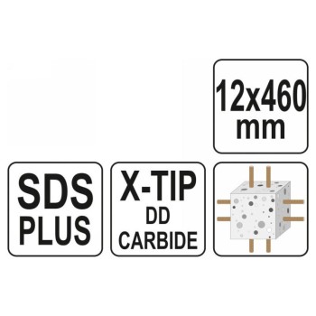 YATO Kőzetfúró 12 x 460/375 mm négyélű SDS-Plus