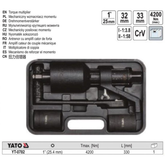 Nyomatéksokszorozó készlet 1:58 áttételes - teherautós fekete, 4200Nm - YATO