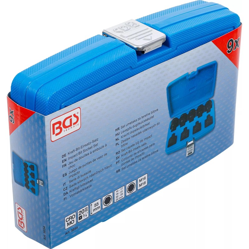 Légkulcs imbuszfej készlet 3/4'' 14-24 mm + XZN M16-M18 - 9 db-os - BGS