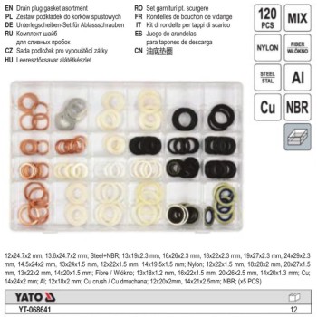 Olajleeresztő csavar-hoz alátét 120 db-os készlet 12x18 - 20x27 mm Olajleeresztő csavar-hoz alátét 120 db-os készlet 12x18 - 20x27 mm