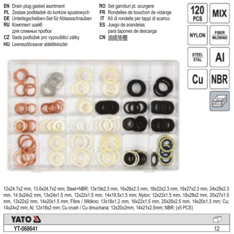 Olajleeresztő csavar-hoz alátét 120 db-os készlet 12x18 - 20x27 mm